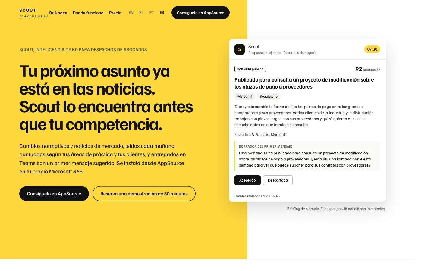 La primera pantalla de la página de Scout en 3dhconsulting.com